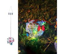 Lampe solaire à suspendre en maille avec papillons colorés, lanterne en fil de fer pour décoration de jardin, cour, éclairage automatique blanc chaud pour allée terrasse, luminaire extérieur de 55 cm