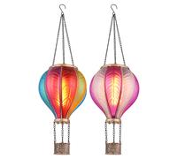 Lampe solaire à suspendre Lampe d'extérieur Ballon à air chaud Effet de feu Décoration de jardin Lampe de balcon, rose multicolore, 20x 0,5W 1600K blanc chaud, DxH 14 x 46,5 cm, 2 pièces