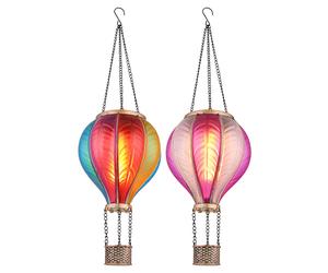 Lampe solaire à suspendre Lampe d'extérieur Ballon à air chaud Effet de feu Décoration de jardin Lampe de balcon, rose multicolore, 20x 0,5W 1600K blanc chaud, DxH 14 x 46,5 cm, 2 pièces