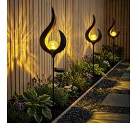 Lampe solaire LED avec piquet de terre, prise de jardin, lampe d'extérieur, verre métallique, couleur bronze clair, blanc chaud 3000K, H 90 cm, lot de 3