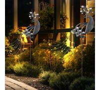 Lampe solaire de jardin à prise solaire pour décoration de jardin extérieur design paon, métal plastique, LED 3000K, LxlxH 17,5x4,5x88 cm, lot de 2