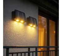 Lampe solaire noire Lampe d'extérieur Balcon Lampe murale Angulaire Lampe de jardin Accumulateur Mur de maison résistant aux intempéries, 1x LED 40lm 3000K, LxlxH 17x10,8x6,4 cm, 2er Set