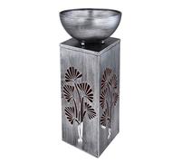 Lampe solaire argent colonne décorative antique bol de plante, décoration fleur éclairage lampe d'extérieur, métal, 1x LED 3000K, LxPxH 25x25x59 cm