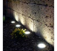 Lampe solaire argentée Lampe d'extérieur ronde, lampe de terrasse LED jardin Lampe de sol résistante aux intempéries, acier inoxydable, 8x LED blanc chaud, DxH 12x14cm, 4 pièces