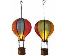 Lampe solaire Ballon à air chaud Lampe à suspendre Extérieur Effet de flamme LED Décoration de jardin multicolore, métal plastique, LED blanc chaud, DxH 19,5x55 cm, set de 2
