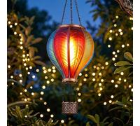 Lampe solaire à suspendre Lampe extérieure Ballon à air chaud multicolore Effet de feu Décoration de jardin Lampe de balcon, 20x 0,5W 1600K blanc chaud, DxH 14 x 46,5 cm