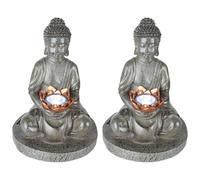 Lampe solaire Bouddha décoration de jardin Feng Shui Lampe solaire Bouddha, gris, 1x 0,06 watt, DxH 18x28 cm, lot de 2