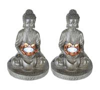 Lampe solaire Bouddha Lampe solaire Figure de jardin Feng Shui Bouddha solaire aspect pierre, ampoules LED, DxH 18x28 cm, lot de 2