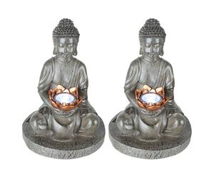 Lampe solaire Bouddha Lampe solaire Figure de jardin Feng Shui Bouddha solaire aspect pierre, ampoules LED, DxH 18x28 cm, lot de 2