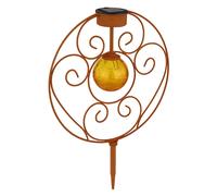 Lampe solaire boule de verre orientale couleur rouille lampe de jardin décorative piquet lumière solaire en métal pour l'extérieur, métal verre, 1x LED 0,06W blanc chaud, LxPxH 30x8,5x41 cm