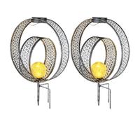 Lampe solaire boule orientale décorative lumière jardin solaire lampe solaire métal pour extérieur, verre craquelé, piquet de sol, 1x LED 0,06W blanc chaud, LxPxH 30x20x42 cm, lot de 2