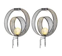 Lampe solaire boule orientale décorative lumière jardin solaire lampe solaire métal pour extérieur, verre craquelé, piquet de sol, 1x LED 0,06W blanc chaud, LxPxH 30x20x42 cm, lot de 2