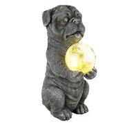 Lampe solaire chien Décoration de jardin figure animale grise Lampe solaire boule verre brisé chien, LED blanc chaud, LxlxH 17,5x13x29 cm