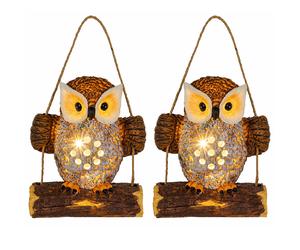 Lampe solaire Chouette Lampe à suspendre Figure de jardin Lampe de décoration Lampe de terrasse Tronc d'arbre Batterie, plastique brun, 1x LED, LxlxH 14x8x17 cm, lot de 2