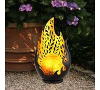 Lampe solaire de décoration de jardin pour l'extérieur, décoration de balcon extérieur boule de verre optique flamme or noir, poinçonnage décoratif en métal à batterie IP44, 1x LED, LxlxH 16,5x12,5x26