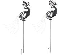 Lampe solaire de jardin à prise solaire pour décoration de jardin extérieur design paon, métal plastique, LED 3000K, LxlxH 17,5x4,5x88 cm, lot de 2