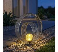 Lampe solaire boule orientale lumière décorative jardin lampe solaire solaire en métal pour l'extérieur, verre craquelé, piquet de sol, 1x LED 0,06W blanc chaud, LxPxH 30x20x42 cm