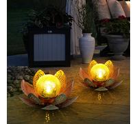Lampes d'extérieur de jardin lumière solaire décorative LED lumière solaire au design fleur de lotus, boule en verre doré, LED, 22cm, terrasse, lot de 2
