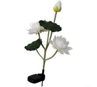 Lampe solaire de jardin en acier inoxydable en forme de lotus (blanc) | Design lotus réaliste, hauteur 80 cm, couleur rose, fonctionne à l'énergie solaire, capteur de nuit automatique