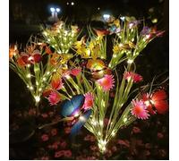 Lampe solaire de jardin étanche IP65, en forme de papillon et de fleur, pour une décoration extérieure colorée，une pièce
