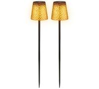 Lampe solaire de jardin LED Lampe solaire d'extérieur en métal, avec piquet de terre IP44, effet lumineux, noir or, LED 3000K, DxH 12x70cm, lot de 2