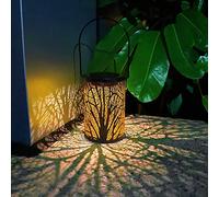 Lampe Solaire De Jardin Rétro Évidé Tronc D'arbre Ombre Lanterne Suspendue Lampe Creuse Éclairage Extérieur Lampe De Paysage Étanche Bronze