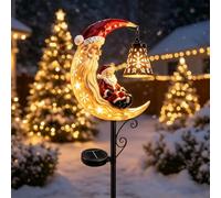 Lampe solaire de Noël « Lune et bonhomme de neige » pour poteau (#B) | Lampe de jardin à piquet, avec lanterne à clochettes suspendues, en résine imperméable, pour le jardin