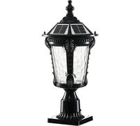 Lampe solaire de socle, noire, en aluminium et en verre, pour l'extérieur, sans fil, avec télécommande. Lampe de jardin, éclairage de chemin, lampe solaire, éclairage de jardin, dimensions : 50 x 24 c