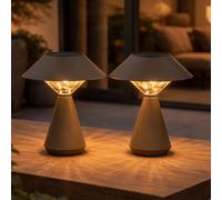 Lampe solaire de table Lampe d'extérieur LED couleur sable Lampe de jardin Lampe de balcon, acier inoxydable, LED 3000K blanc chaud, H 23 cm, lot de 2