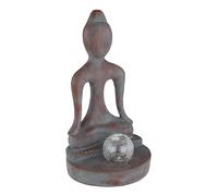 Lampe solaire décoration de jardin figurine de jardin Bouddha Feng Shui décoration jardin résistant aux intempéries, plastique verre gris/bronze, 1x LED blanc froid, LxH 17,5 x 30 cm