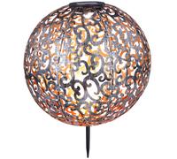 Lampe solaire Décoration de jardin Lampe enfichable argentée antique Lampe boule extérieure, poinçonnage décoratif métal, LED blanc chaud, DxH 28,5x40 cm