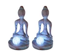 Lampe solaire Décoration de jardin Lampe extérieure Figure de jardin Bouddha Décoration Résistant aux intempéries, plastique verre gris bronze, 1x LED 6000K blanc froid, H 30 cm, lot de 2
