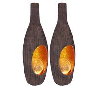 Lampe solaire décoration de jardin pour décoration extérieure design lampe solaire aspect rotin doré avec boule de verre, marron craquelé, LED blanc chaud, LxH 14,3x45,5 cm, lot de 2
