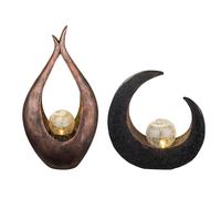 Lampe solaire Décoration de jardin Sculpture LED Lampe d'extérieur Croissant de lune Lampe solaire Jardin, Boule de verre Crackle, Set de 2