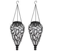 Lampe solaire décoration de jardin suspension lampe d'extérieur lampe solaire LED suspendue, en forme de goutte, métal noir, plastique transparent, 16x LED, DxH 13,5x 50 cm, lot de 2
