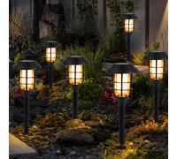 Lampe solaire décoration terrasse pour piquet extérieur lampes solaires effet flamme piquet, plastique noir, batterie 6-8h, LED blanc chaud, DxH 12x43 cm, lot de 6