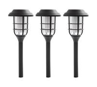 Lampe solaire décorative extérieure piquet lampe de jardin lanterne effet flamme solaire, plastique noir, batterie 6-8h, LED blanc chaud, DxH 12x43 cm, lot de 3
