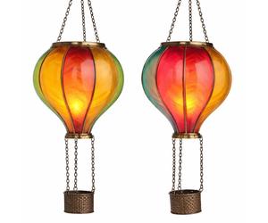 Lampe solaire décorative Lampe à suspendre Ballon solaire à air chaud avec effet de flammes Extérieur LED Lampe de jardin multicolore, plastique, LED blanc chaud,ØxH 14x47cm, lot de 2