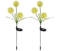 Lampe solaire d'extérieur à LED, décoration de jardin, lampe de terrasse avec piquet de pissenlit, vert jaune, plastique en acier inoxydable, blanc neutre, DxH 23x75 cm, lot de 2