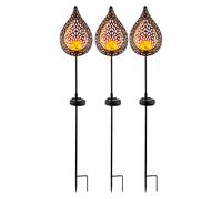 Lampe solaire d'extérieur à LED Effet flamme Lampe solaire Décoration de jardin Boule en verre Piquet de terre, or, 1x LED, L x H16 x 7 x 90 cm, 3x