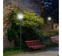Lampe solaire d'extérieur avec effet flamme – 6 LED | Couleur : Noir | Dimensions : 26,5 x 26,5 x 177 cm