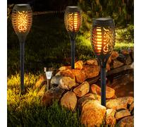 Lampe solaire Lampe d'extérieur LED Décoration de jardin Effet de feu Décor poinçonné Piquet de terre, plastique, DxH 7,5x51 cm, 3 pièces