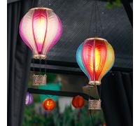 Lampe solaire à suspendre Lampe d'extérieur Ballon à air chaud Effet de feu Décoration de jardin Lampe de balcon, rose multicolore, 20x 0,5W 1600K blanc chaud, DxH 14 x 46,5 cm, 2 pièces