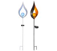 Lampe solaire d'extérieur bleu argent, décoration de jardin en bronze solaire, lampe solaire à flamme, verre craquelé en métal, LxlxH 17,5x6x90 cm, lot de 2