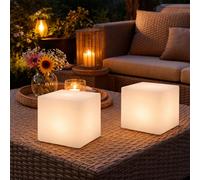 LED Lampe solaire d'extérieur Lampe solaire Décoration de jardin Piquet de terre Cube blanc, plastique, blanc chaud, LxlxH 20x20x21 cm, lot de 2
