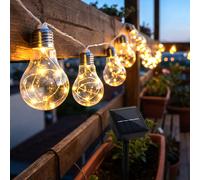 Lampe solaire à LED Chaîne lumineuse filament ampoules extérieur Chaîne lumineuse solaire, piquet de terre 2 modes, 20x LED blanc chaud, L 380 cm