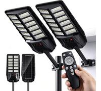 Lampe solaire d'extérieur - Lampadaire LED - 2 lampes - Détecteur de mouvement - Télécommande - Indice de protection IP65 - 6500 K