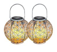 Lampe solaire d'extérieur, lampe solaire orientale à LED, lanterne solaire d'extérieur, effet lumineux fleur de vie, 1x LED blanc chaud, DxH 20x29 cm, lot de 2