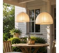 Lampe à suspendre LED Lampe solaire Lampe de jardin Suspension blanche Lampe de terrasse, tissu de lin, blanc chaud, DxH 40 x 30 cm, 2 pièces