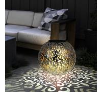 Lampe solaire Décoration de jardin Lampe enfichable argentée antique Lampe boule extérieure, poinçonnage décoratif métal, LED blanc chaud, DxH 28,5x40 cm